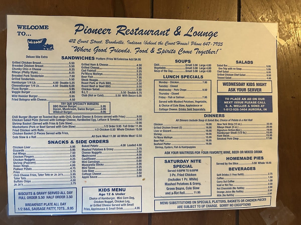 Menu Pioneer Restaurant & Lounge-1